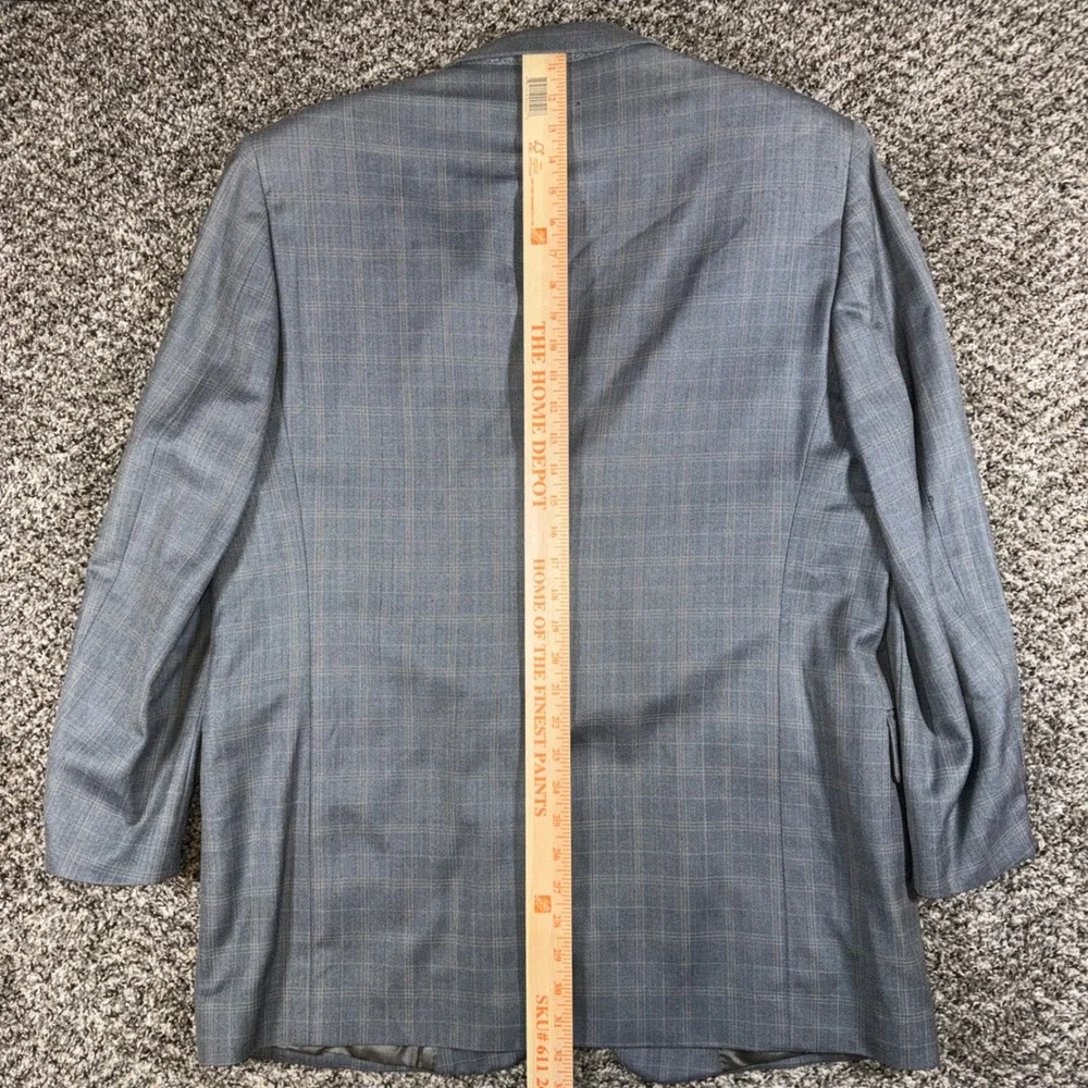Palm Beach Vintage Blazer Mens 42R Grey Blue Silk Wool Plaid Sport Coat Notch